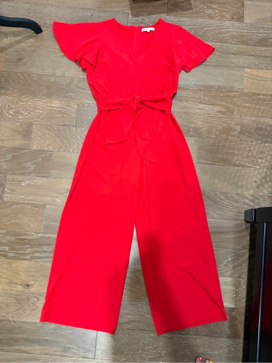 Preston & York Pants - Preston & York Bright Red V-Neck Tie-Waist Wide-Leg Jumpsuit